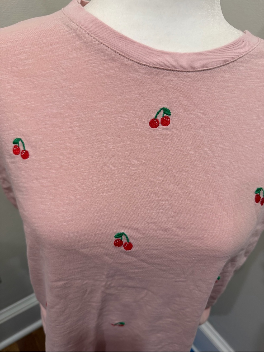Women’s Boden Pink Tee with Red Cherry Embroidery